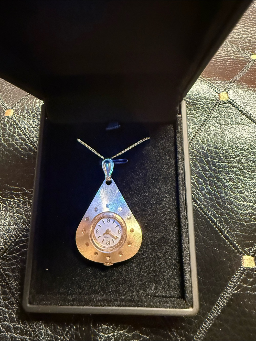 Teardrop Gold Plated Swiss Caravelle Pendant Watch Sterling Silver chain, plated